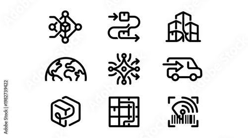 Icons Set of Smart Technologies and Connectivity Symbols for Digital Communication
