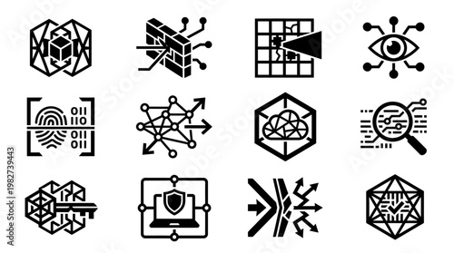 Futuristic Network Security Icon Set for Cybersecurity and Digital Protection