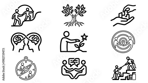 Set of Modern Line Icons Representing Personal Growth and Wellbeing in Minimalist Style