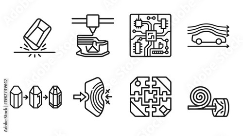 Set of Modern Technology Icons for Digital Devices and Circuits in Flat Style