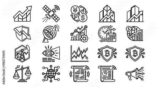 Vector Icon Set of Business, Finance, and Technology Symbols for Digital and Creative Design