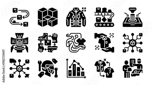 Set of Business and Technology Icons for Digital Infrastructure and Data Security