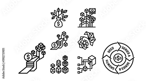 Vector Icon Set of Business Growth and Financial Success Symbols