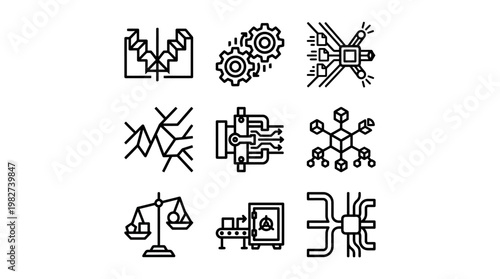 Vector Icon Set of Technology and Circuitry Symbols for Innovation and Digital Design