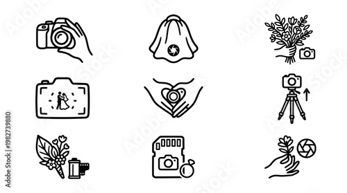 Set of Photography and Camera Equipment Icons for Creative Photography Projects