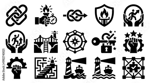 Vector Icon Set of Safety and Security Symbols for Digital or Print Use