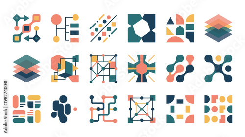 Vector Icon Set of Abstract Geometric Shapes in Modern Design Style