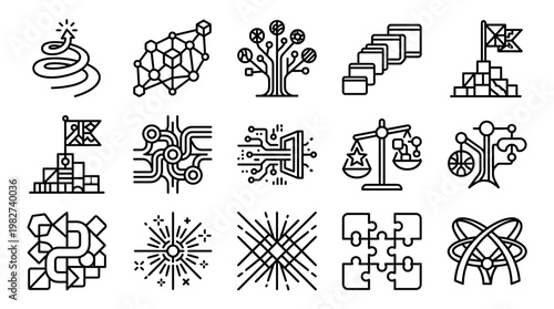 Icons Vector Icon Set Featuring Abstract Technology Elements for Digital Design