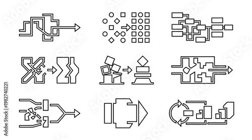 Vector Icon Set of Digital Technology Symbols for Interfaces and User Experience Design