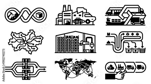 Vector Illustration of Global Network and Industry Infrastructure for Technology and Connectivity