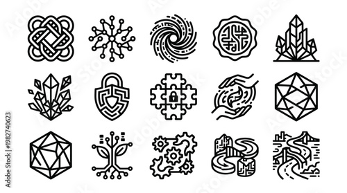 Set of Diverse Abstract Icons for Design and Branding in Minimal Line Style