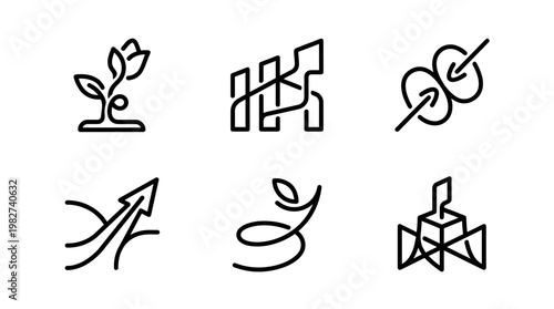 Set of Modern Minimalist Line Icons for Nature, Planning, and Development
