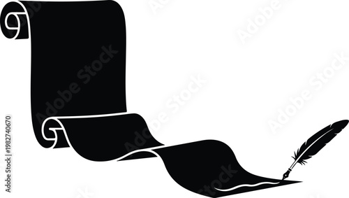 Antique Parchment Scroll Silhouette with Quill Pen Metaphor for Literature Legal Contracts and Historical Writing Vector Illustration
