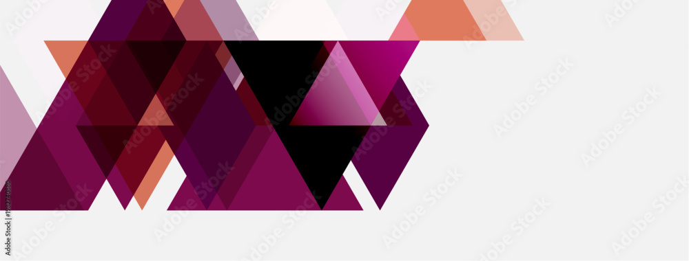 Obraz premium Abstract geometric shapes, triangles dominate composition. Purple, peach hues create modern design. Minimalist aesthetic, clean lines present.