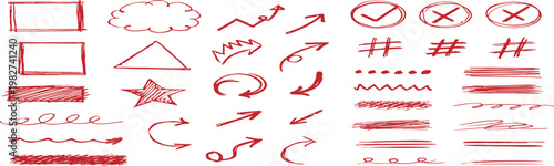 Hand-Drawn Red Doodle Symbols and Arrows Vector Set