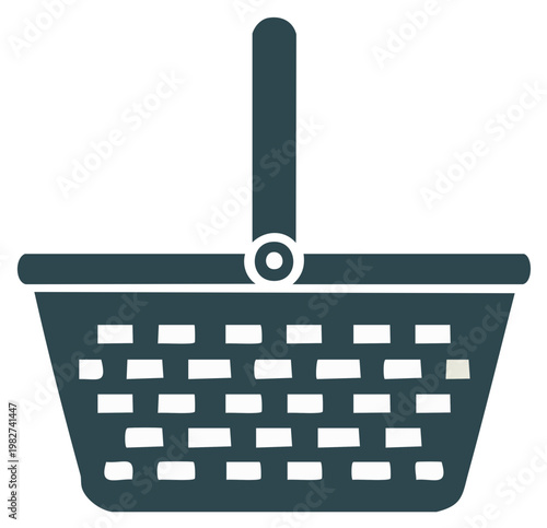 Stylized dark basket graphic representing shopping or picnic essentials a modern vector icon
