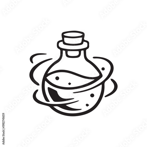 Enchanting Potion Bottle with Swirling Magic Elixir Line Art Illustration
