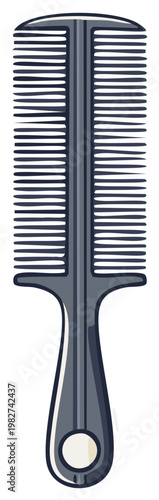 Stylized illustration of a double sided grooming hair comb tool for personal care and styling