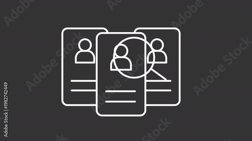 Career development animation set. Human resources animated white line icons. Recruitment process, employee search. Resume analysis. Isolated elements on dark background. Alpha channel HD video