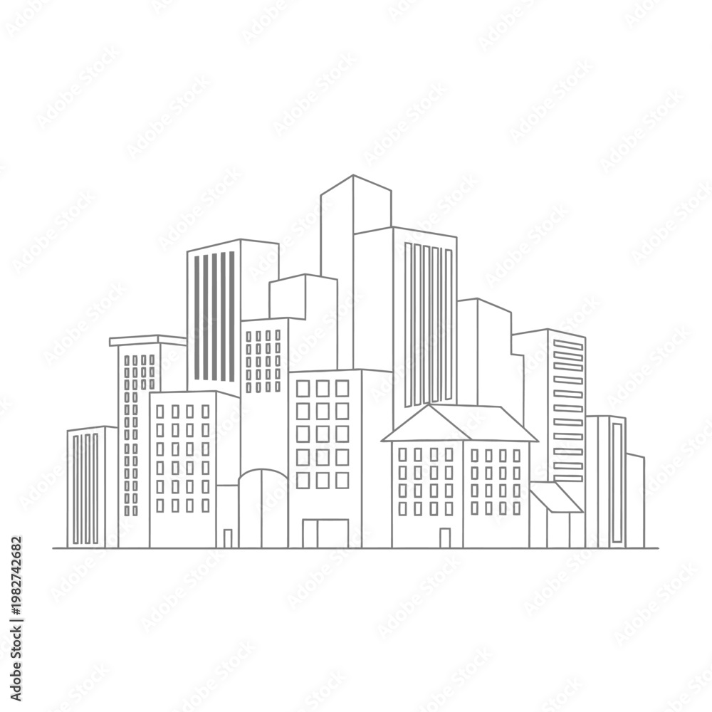 Obraz premium Modern City Skyline Outline, Abstract Buildings, Urban Landscape, Minimalist Design