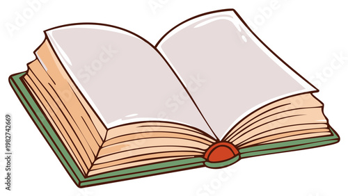 Simple open book illustration with blank pages for text or content creation concept