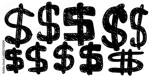 Cuadro en lienzo Set handdrawn dollar symbols vector for thrifty finance blogs