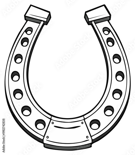 Horseshoe Cartoon Outline for Luck and Protection Isolated on White