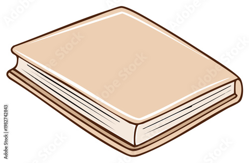 Simple cartoon illustration of a closed hardcover book with a blank beige cover