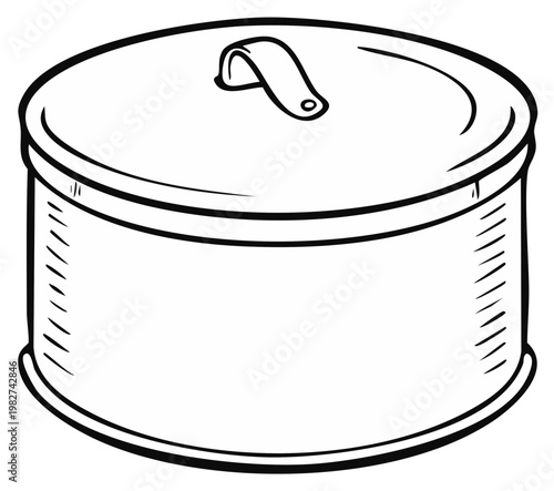 Simple line art drawing of a round lidded cooking pot or storage container with a handle