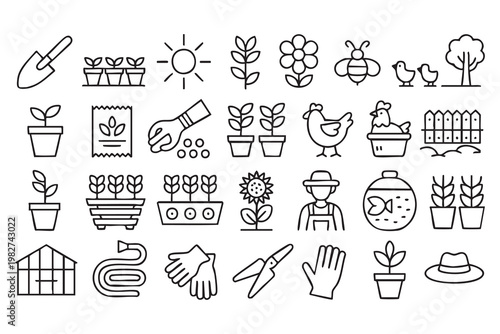 Planting and Garden Care Icons for Sustainable Lifestyle Concepts