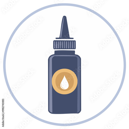 Stylized blue liquid bottle with drop icon and pointed dispenser cap