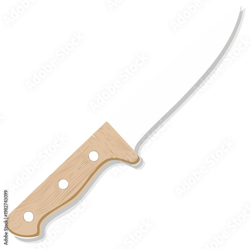 Detailed vector illustration of a sharp kitchen carving knife with a light wooden handle