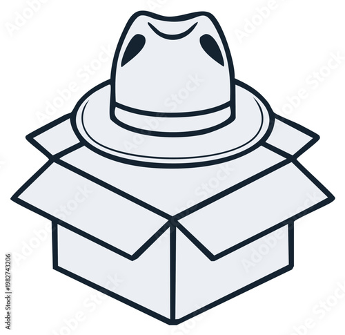 Hat in Open Cardboard Box Illustration