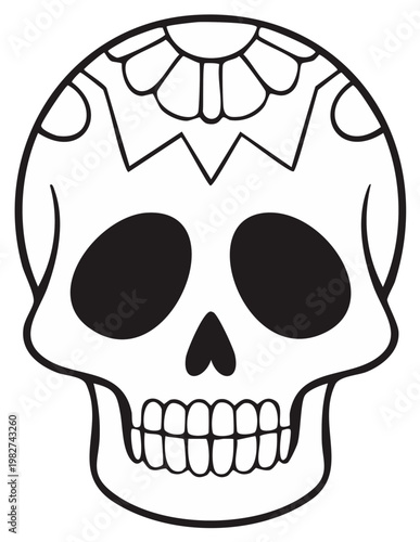 Simple black and white sugar skull icon for Dia de los Muertos celebration