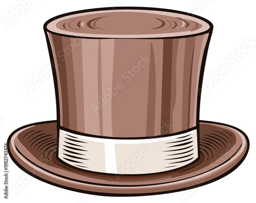 Classic Brown Top Hat with Wide Band Graphic Design