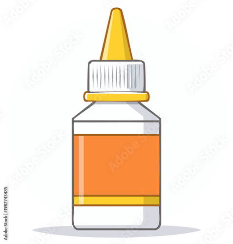 Illustration of a glue bottle, orange label and yellow details, cartoon style.