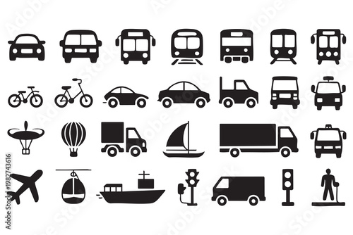 Vehicle Transport and Mobility Icons for Urban and Global Travel