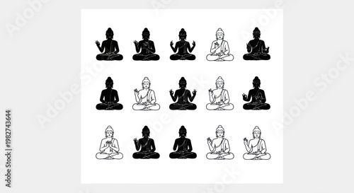 Meditating Buddha Silhouettes Collection - Zen Yoga Spiritual Harmony Icon Set