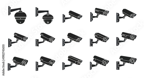 Security Camera Icons Collection: Surveillance Technology, CCTV, Monitoring Equipment
