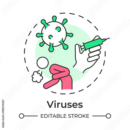 Viruses multi color concept icon. Illness symptoms, antiviral medications. Disease microorganisms. Round shape line illustration. Abstract idea. Graphic design. Easy to use in brochure, article