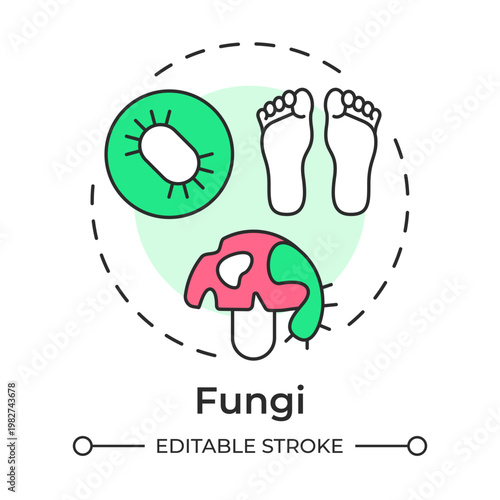 Fungi multi color concept icon. Systemic infection, personal hygiene. Foot health, microorganism growth. Round shape line illustration. Abstract idea. Graphic design. Easy to use in brochure, article