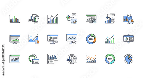 Business Analytics Icons Set: Charts, Graphs, Data Visualization, Reports & Statistics