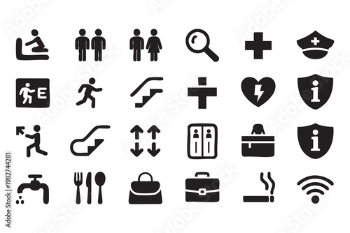 Public Service Facility and Access Icon Set for Navigation and Signage
