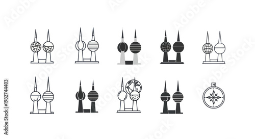Oriental Pearl Tower Icons Set - Shanghai Landmark Collection