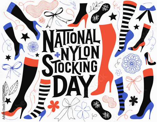 Nylon Stocking Fashion Day Vector Art, Elegant Retro Style Holiday Illustration Design