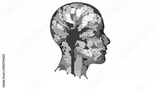 Minimal AI brain vector human head outline with neural network clean modern technology icon