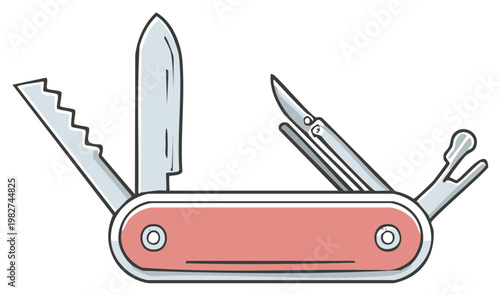 Compact Pocket Knife with Multiple Tools Including Blade Saw and Tweezers