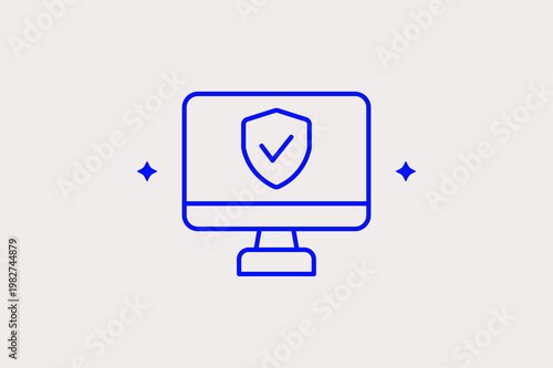 Computer monitor with a security shield ensures safe web browsing and software protection. Reliable Vector Illustration is perfect for antivirus and privacy protection icons.