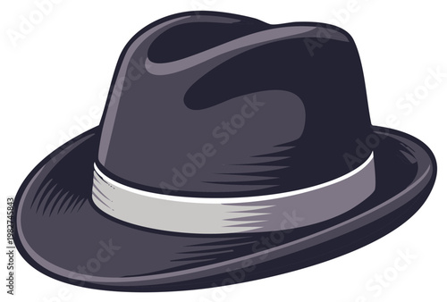 Classic gray fedora hat vector illustration Retro gangster or detective accessory
