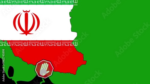 Strait of Hormuz Blockade Concept Map with Stop Symbol on Green Screen Background